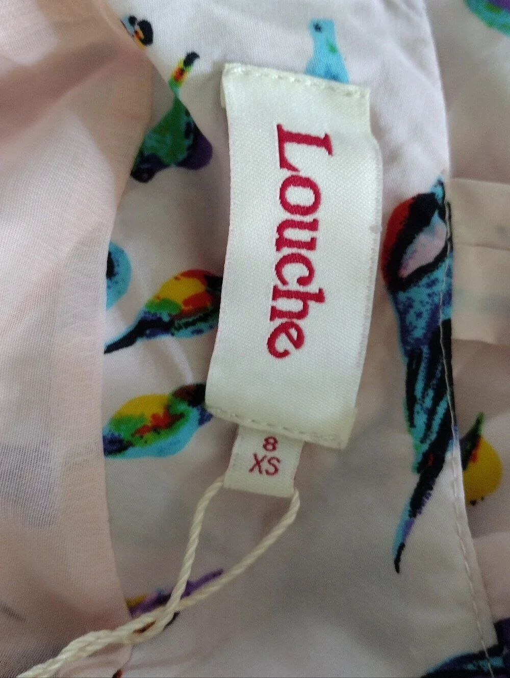 New Louche Chica Pink Sundress Women XS Birds Tie Bust Sleeveless
